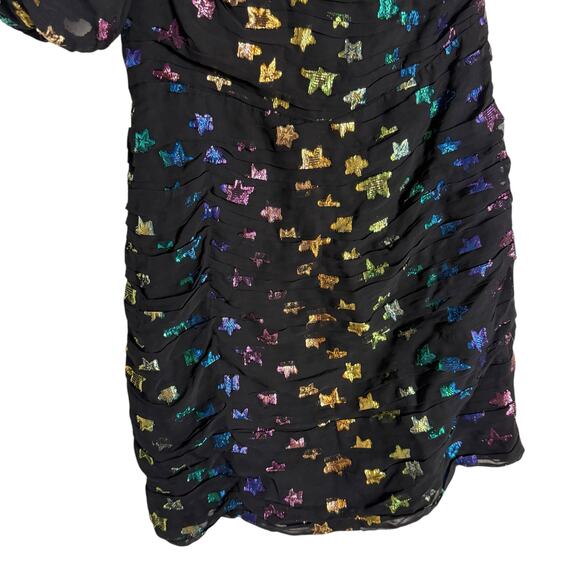 Shoshanna Ronnie Starry Night Black Rainbow Metallic Star One Shoulder Dress  6 - Picture 8 of 16